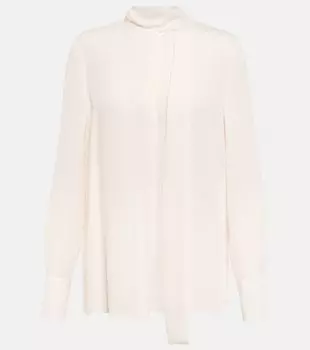 Шелковая блузка с завязками на воротнике VALENTINO, нейтральный