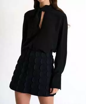 Шелковая блузка с завязкой-бабочкой на шее цвета икры SHAN, цвет caviar