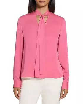 Шелковая блузка с завязкой на шее Theory, розовый