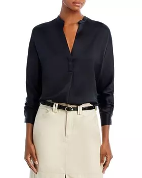 Шелковая блузка Vince с воротником-стойкой, черный