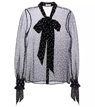 Шелковая блузка в горошек SAINT LAURENT, черный