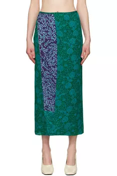 Шелковая цветочная юбка миди Dries Van Noten, цвет turquoise
