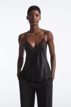 Шелковая кепка с кружевной отделкой Cos, черный