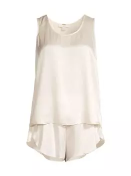 Шелковая короткая пижама из двух предметов, которую можно стирать Lunya, белый