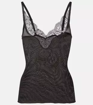 Шелковая майка с кружевной отделкой и ребристым плетением Saint Laurent, Ebene