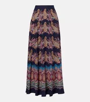 Шелковая макси-юбка с узором пейсли Etro, Stampa F.Do Blu