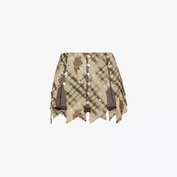 Шелковая мини-юбка с низкой посадкой и цветочным узором Avavav, коричневый