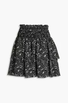 Шелковая мини-юбка с принтом и сборками SAINT LAURENT, черный