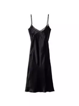 Шелковая ночная рубашка Cosette с кружевной отделкой Petite Plume, черный