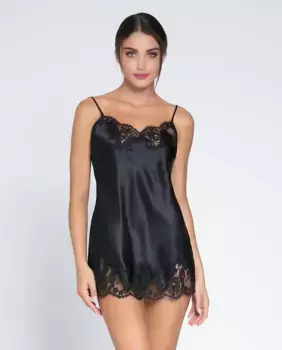 Шелковая ночная рубашка с регулируемыми бретелями и кружевной полоской внизу Lise Charmel, черный