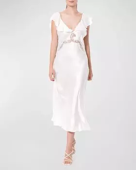 Шелковая ночная рубашка с рюшами и кружевной отделкой Angel Christine Lingerie, цвет Pearl