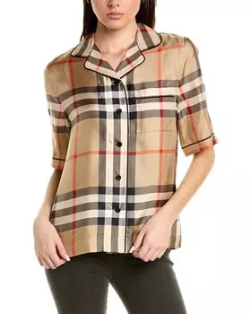 Шелковая пижамная рубашка Burberry Vintage Check, бежевый