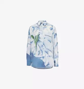 Шелковая пижамная рубашка с цветочным принтом и кантом Victoria Beckham, голубой
