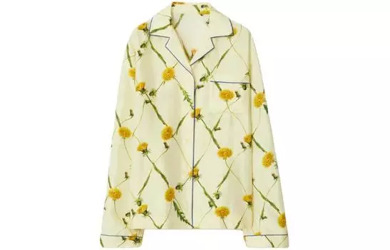 Шелковая пижамная рубашка с принтом одуванчиков Burberry, Beverage Yellow