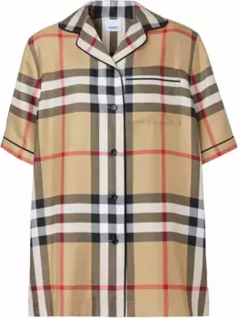 Шелковая пижамная рубашка в клетку Vintage Check BURBERRY, нейтральный