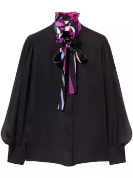 Шелковая полупрозрачная рубашка с принтом Marmo PUCCI, черный