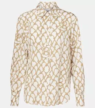 Шелковая поплиновая рубашка с принтом Burberry, Thatch Ip Pattern