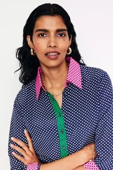 Шелковая рубашка цвета сиенны Boden, синий