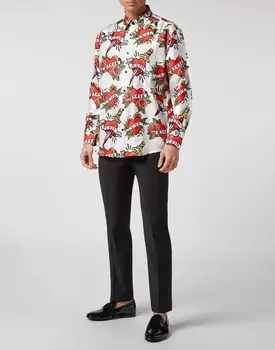Шелковая рубашка Денди Love Philipp Plein, цвет White / Multicolored