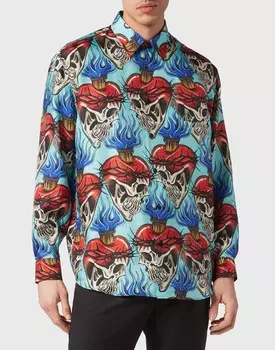 Шелковая рубашка Денди с любовной татуировкой Philipp Plein, цвет Turquoise