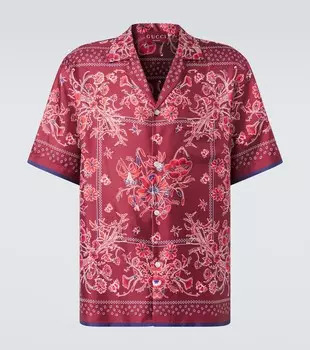 Шелковая рубашка для боулинга с принтом Gucci, Ancora Red/Red/Mc