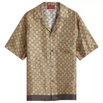 Шелковая рубашка для отпуска с монограммой gg Gucci, зеленый