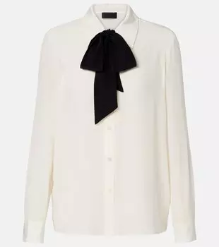 Шелковая рубашка Hanford с деталями в виде шарфа Nili Lotan, Ivory/Black