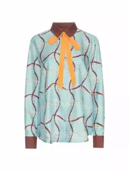 Шелковая рубашка Horsebit Gucci, синий