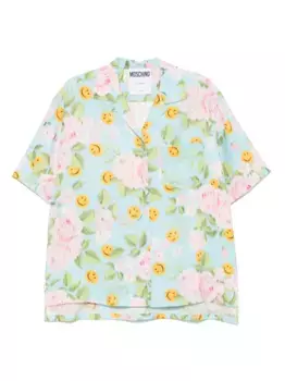 Шелковая рубашка из коллаборации с Smiley Moschino, синий