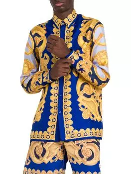 Шелковая рубашка на пуговицах Heritage Garland Versace, цвет Navy Multicolor