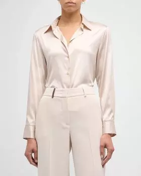 Шелковая рубашка на пуговицах Peserico, цвет Pearl Beige