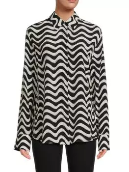Шелковая рубашка на пуговицах с геометрическим рисунком Stella Mccartney, цвет Black Ivory