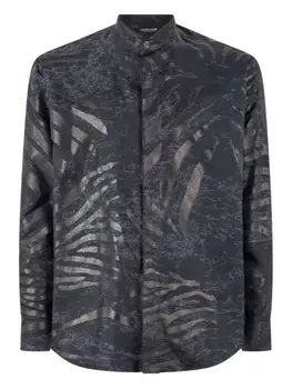 Шелковая рубашка с анималистичным принтом Roberto Cavalli, черный