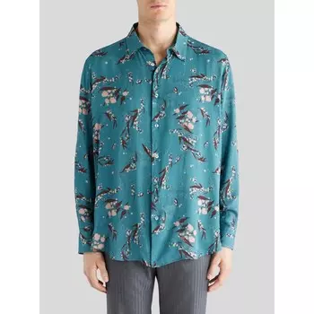 Шелковая рубашка с архивным цветочным принтом Etro, синий