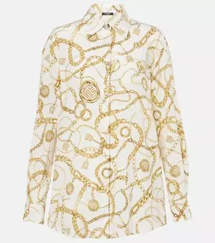 Шелковая рубашка с цепочками Chanes Balmain, Blanc/Or