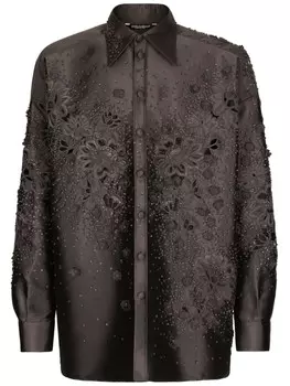 Шелковая рубашка с цветочной вышивкой Dolce & Gabbana, черный