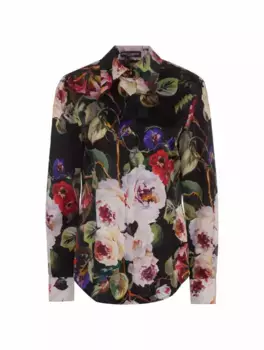 Шелковая рубашка с цветочным принтом Dolce&Gabbana, мультиколор