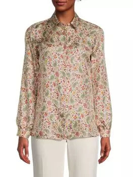 Шелковая рубашка с цветочным принтом и пейсли Etro, бежевый