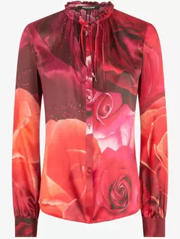 Шелковая рубашка с цветочным узором Roberto Cavalli, красный