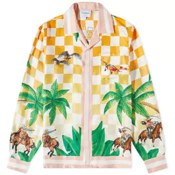 Шелковая рубашка с длинным рукавом Casablanca Tennis Club, белый/розовый