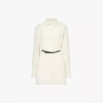 Шелковая рубашка с длинными рукавами и поясом на талии Givenchy, экрю