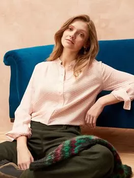 Шелковая рубашка с геометрическим принтом Brora, раковина/слоновая кость