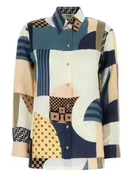 Шелковая рубашка с геометричным принтом FENDI, нейтральный