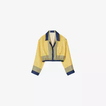 Шелковая рубашка с графическим принтом и эластичным подолом Sandro, желтый