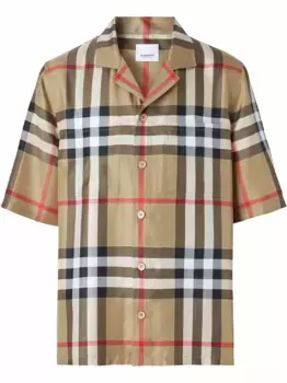 Шелковая рубашка с короткими рукавами BURBERRY, коричневый