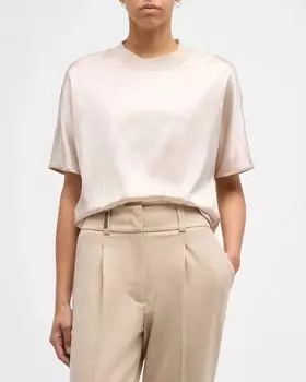 Шелковая рубашка с короткими рукавами и круглым вырезом Peserico, цвет Pearl Beige