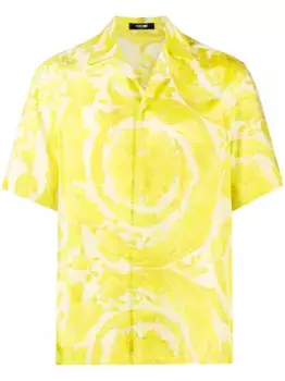 Шелковая рубашка с короткими рукавами и принтом VERSACE, желтый