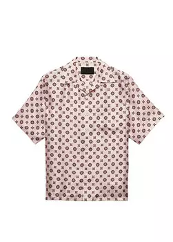 Шелковая рубашка с короткими рукавами и узором Prada, розовый