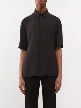 Шелковая рубашка с короткими рукавами Saint Laurent, черный