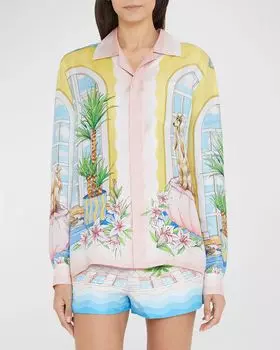 Шелковая рубашка с кубинским воротником и длинными рукавами CASABLANCA, цвет Apartement Dans